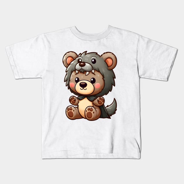 Cute Wolf Bear kawaii Kids T-Shirt by Teddy Club